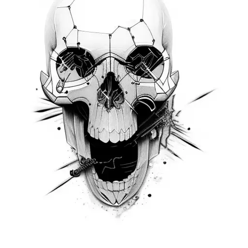 cyber punk style skull tattoo design idea