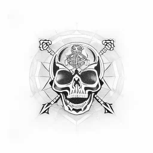 An intricate circuit board design with a skull and crossbones symbolizing the rebellious nature of hacking and punk music tattoo design idea