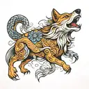 fish transforming into a wolf tattoo design idea