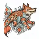 fish transforming into a wolf tattoo design idea