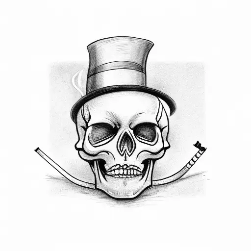 full body skeleton with top hat, smoking a cigarette tattoo design idea