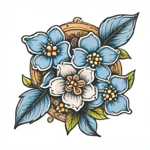 Forget me nots with a 1 penny coin tattoo design idea