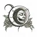 moon with barwire outline with face crying tattoo design idea