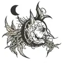 moon with barwire outline with face crying tattoo design idea