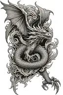 dragon breathing flames with phoenix rising from ashes tattoo design idea