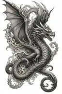 dragon breathing flames with phoenix rising from ashes tattoo design idea