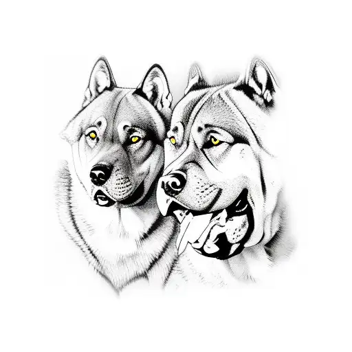 Cane Corso surrounded by wolves tattoo design idea