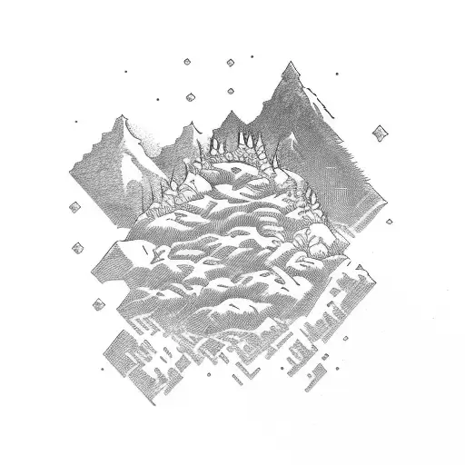 A Skyrim landscape with a hidden cannabis farm tattoo design idea