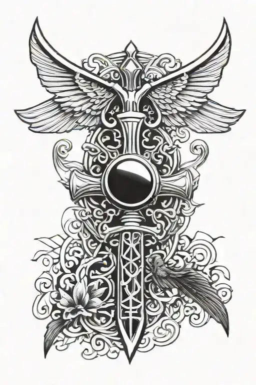 Metal Egyptian Ankh with bat wings  tattoo design idea