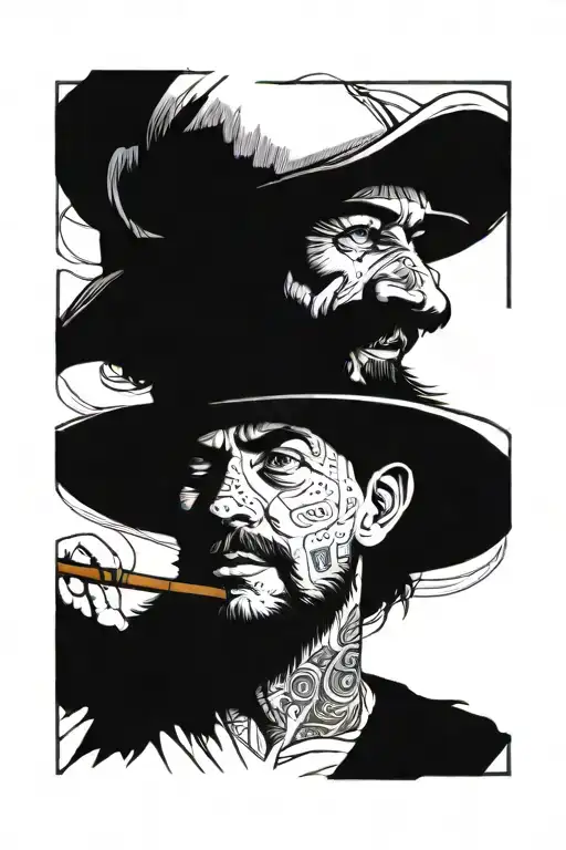 portrait, mix of a breton mariner and a lumberjack smoking a pipe tattoo design idea