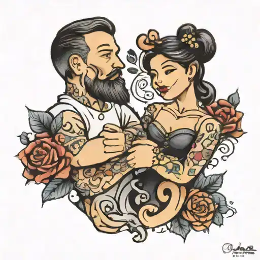 husband wife son holding hands tattoo design idea