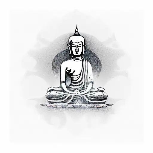  buddhist monk in front of a pagoda tattoo design idea