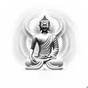  buddhist monk in front of a pagoda tattoo design idea