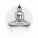  buddhist monk in front of a pagoda tattoo design idea