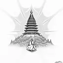  buddhist monk in front of a pagoda tattoo design idea
