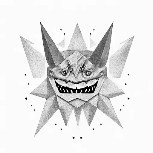 Gengar ,with geometric forms  around it tattoo design idea