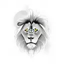 draw me a black and white image of an angry lion with blue eyes, with a teardrop from one eye tattoo design idea