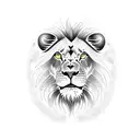 draw me a black and white image of an angry lion with blue eyes, with a teardrop from one eye tattoo design idea