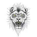 draw me a black and white image of an angry lion with blue eyes, with a teardrop from one eye tattoo design idea