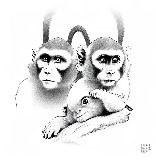 chinese monkey, and dog and rabbit tattoo design idea