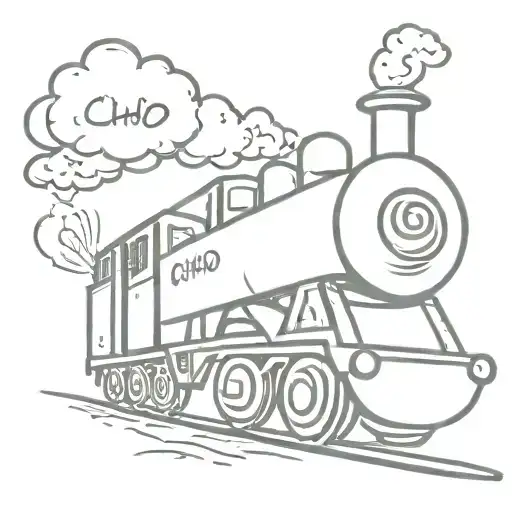 simple train drawing with steam coming out that says choo choo motherfxckers tattoo design idea