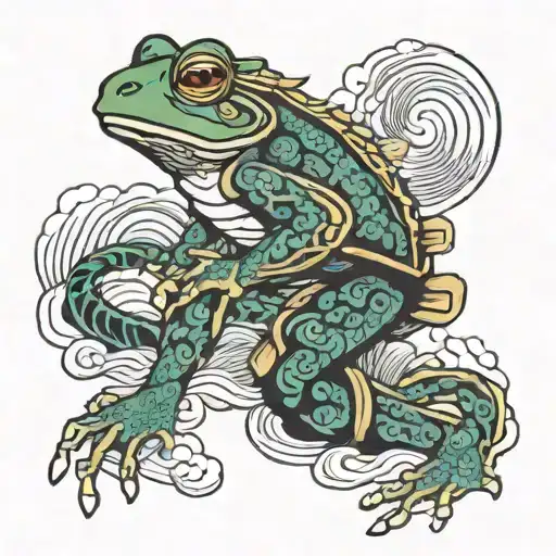 japanese frog samurai and kai fish swimming tattoo design idea
