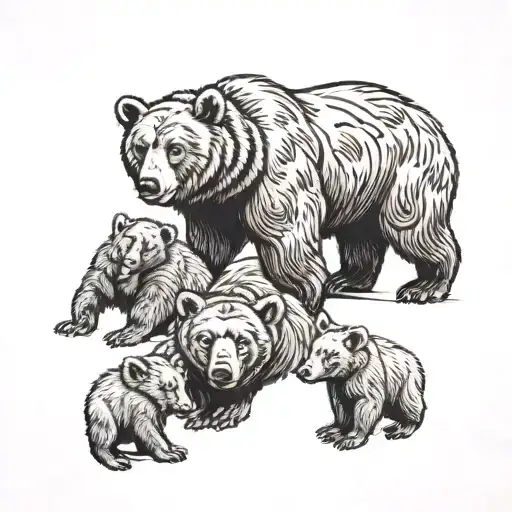 a mama bear and 4 cubs   tattoo design idea