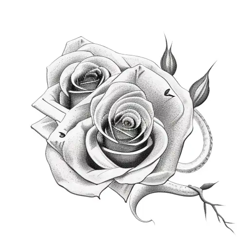 snake with rose and thorns tattoo design idea