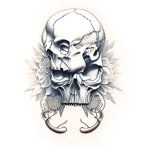 face with one half bare skull tattoo design idea
