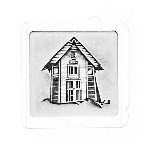 photo instax with a house beside beach tattoo design idea