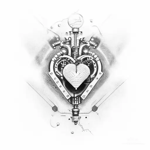 A mechanical heart with Aldo and Mateo's names tattoo design idea