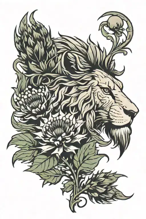 Scottish thistle with lion tattoo design idea