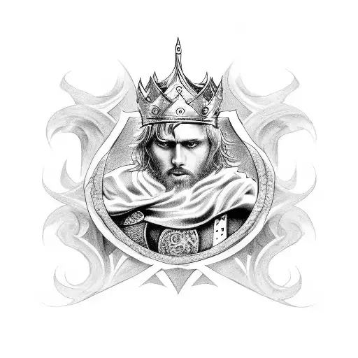king arthur with hell and blood tattoo design idea