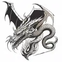 dragon hugging snake over burning torch tattoo design idea