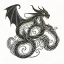dragon hugging snake over burning torch tattoo design idea