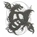 dragon hugging snake over burning torch dates on torch 05/15/1964 tattoo design idea