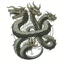 dragon hugging snake over burning torch dates on torch 05/15/1964 tattoo design idea