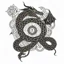 dragon hugging snake over burning torch dates on torch 05/15/1964 tattoo design idea