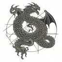 dragon hugging snake over burning torch dates on torch 05/15/1964 tattoo design idea