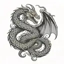 dragon hugging snake over burning torch dates on torch 05/15/1964 tattoo design idea