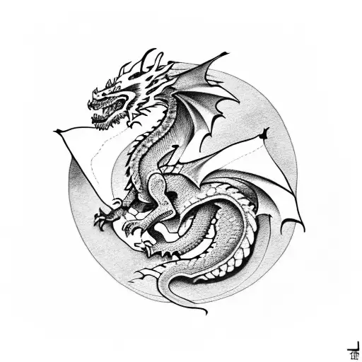 dragon with wolf tattoo design idea