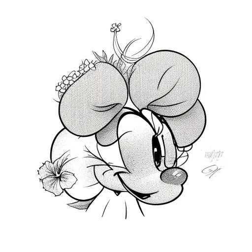 Minnie Mouse head with hibiscus flower and dole whip tattoo design idea