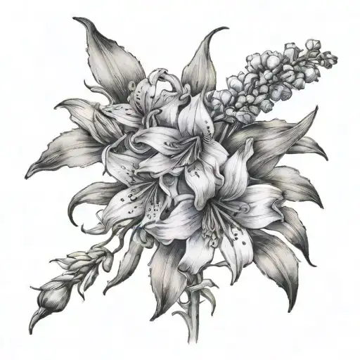 larkspur and lily woven into cross tattoo design idea