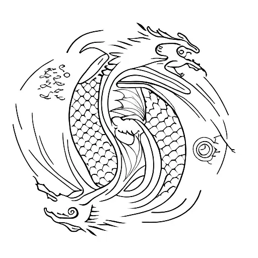 pisces but make it two dragon circling minimalist  tattoo design idea