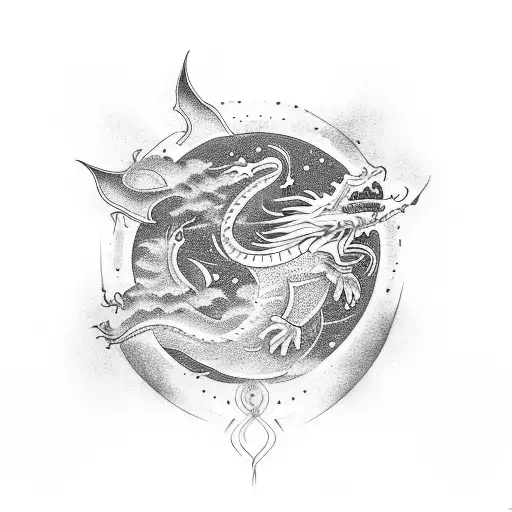 A cosmic dragon flying through a star-filled sky tattoo design idea