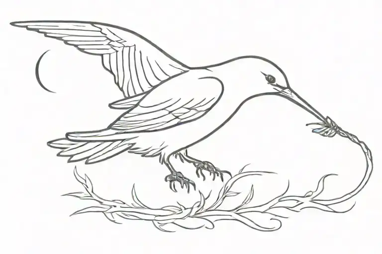 outline of flying bird eating worm tattoo design idea