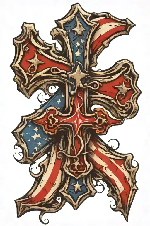 3 nails cross and American flag incorporated tattoo design idea