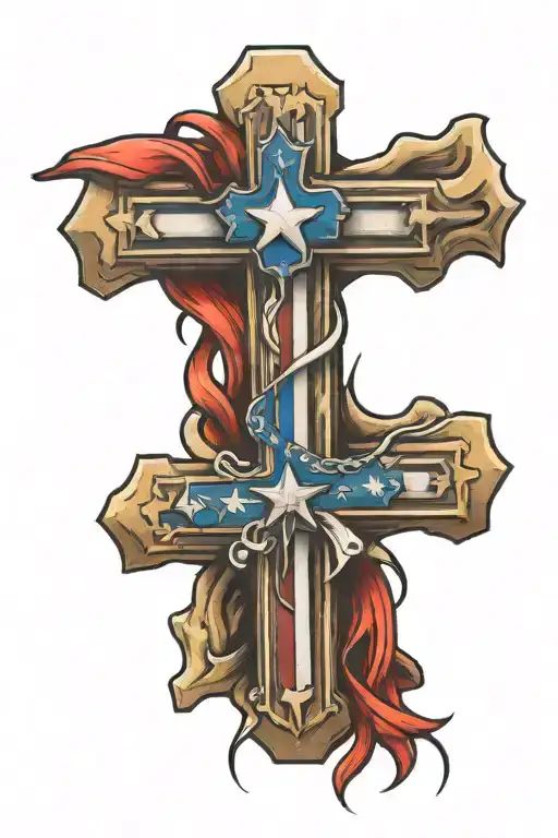 3 nails cross and American flag incorporated tattoo design idea