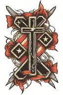 3 nails cross and American flag intertwined tattoo design idea