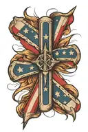 3 nails cross and American flag intertwined tattoo design idea